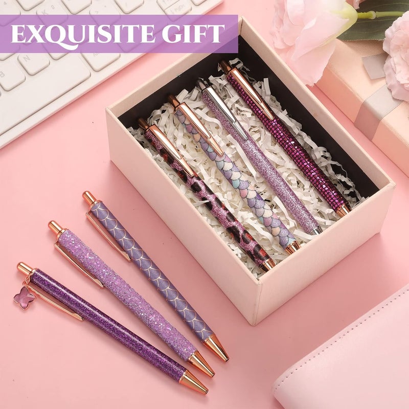 Sherr 7 Pcs Fancy Pens for Women Cute Sparkly Glitter Pens with 10 Pcs Black Ink Refills Pretty Gifts for Girls Office School Christmas Graduation(Purple,Stylish) - Image 5
